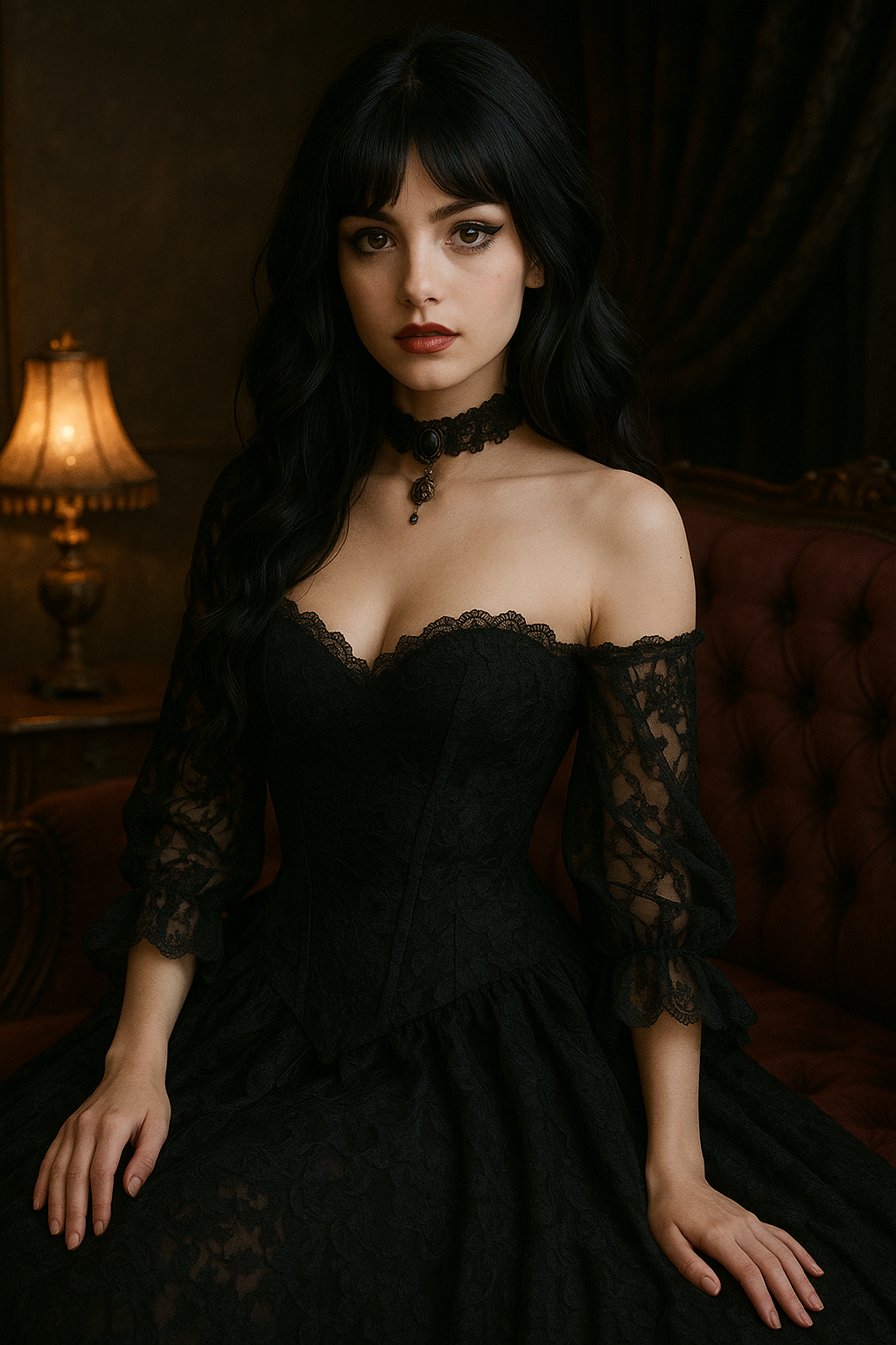 Jeune fille gothique chic en ambiance boudoir